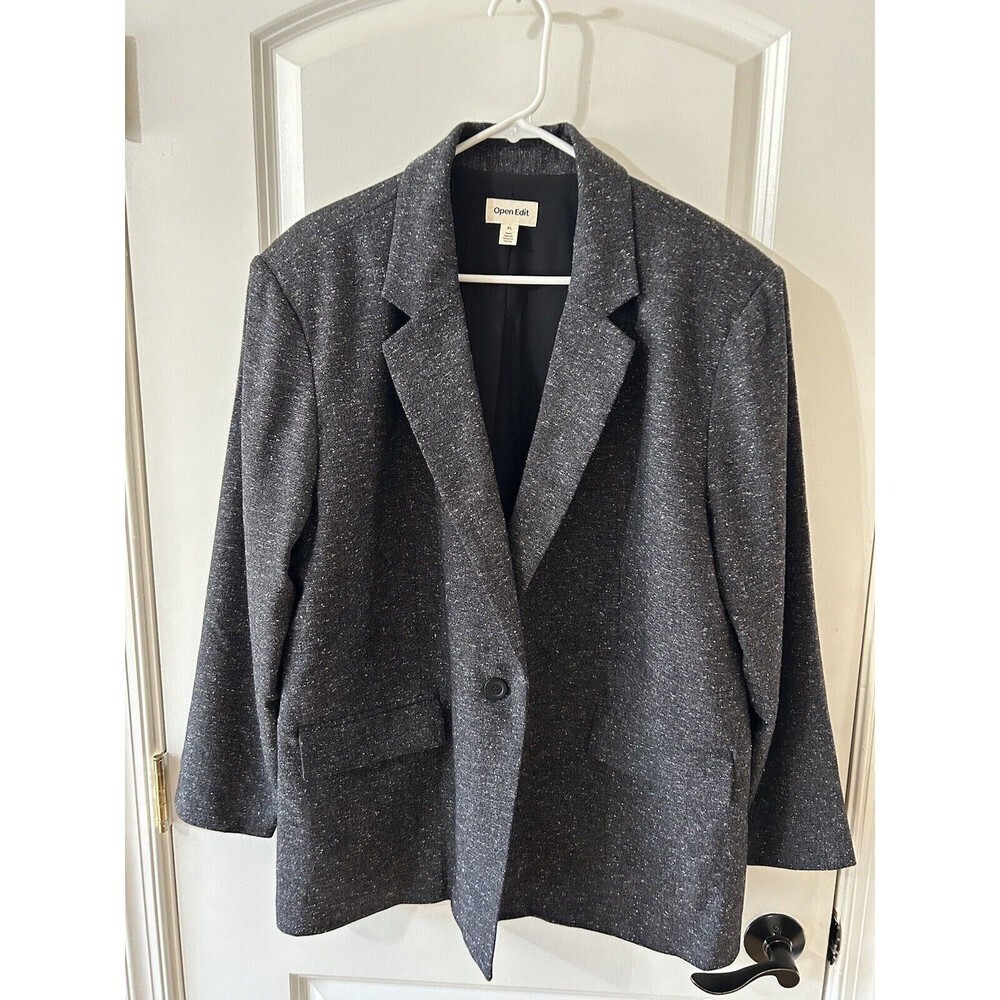 Open Edit Women’s Size XL Black Boucle Oversized Blazer Career Work